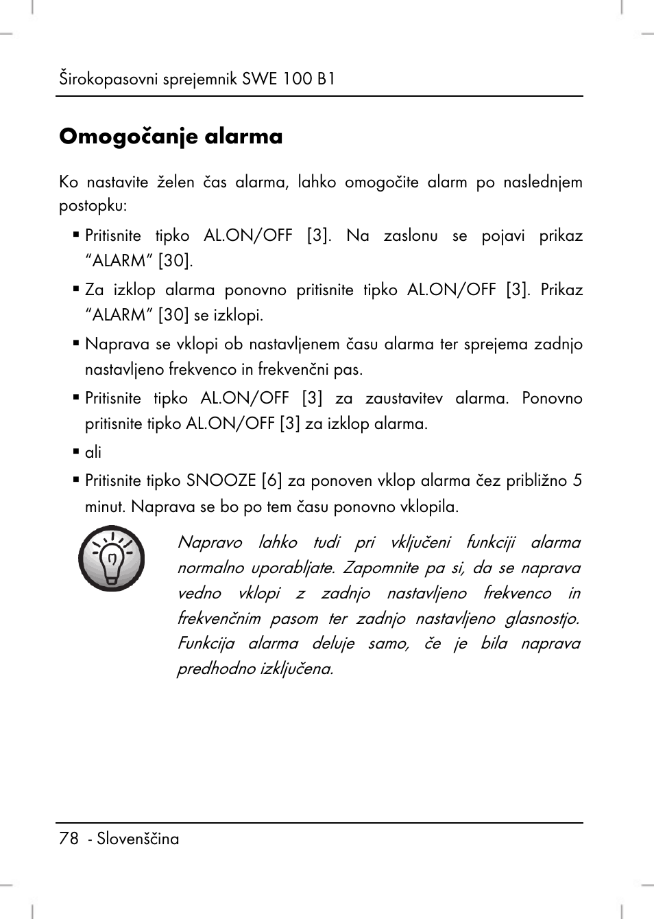 Omogočanje alarma | Silvercrest SWE 100 B1 User Manual | Page 80 / 174