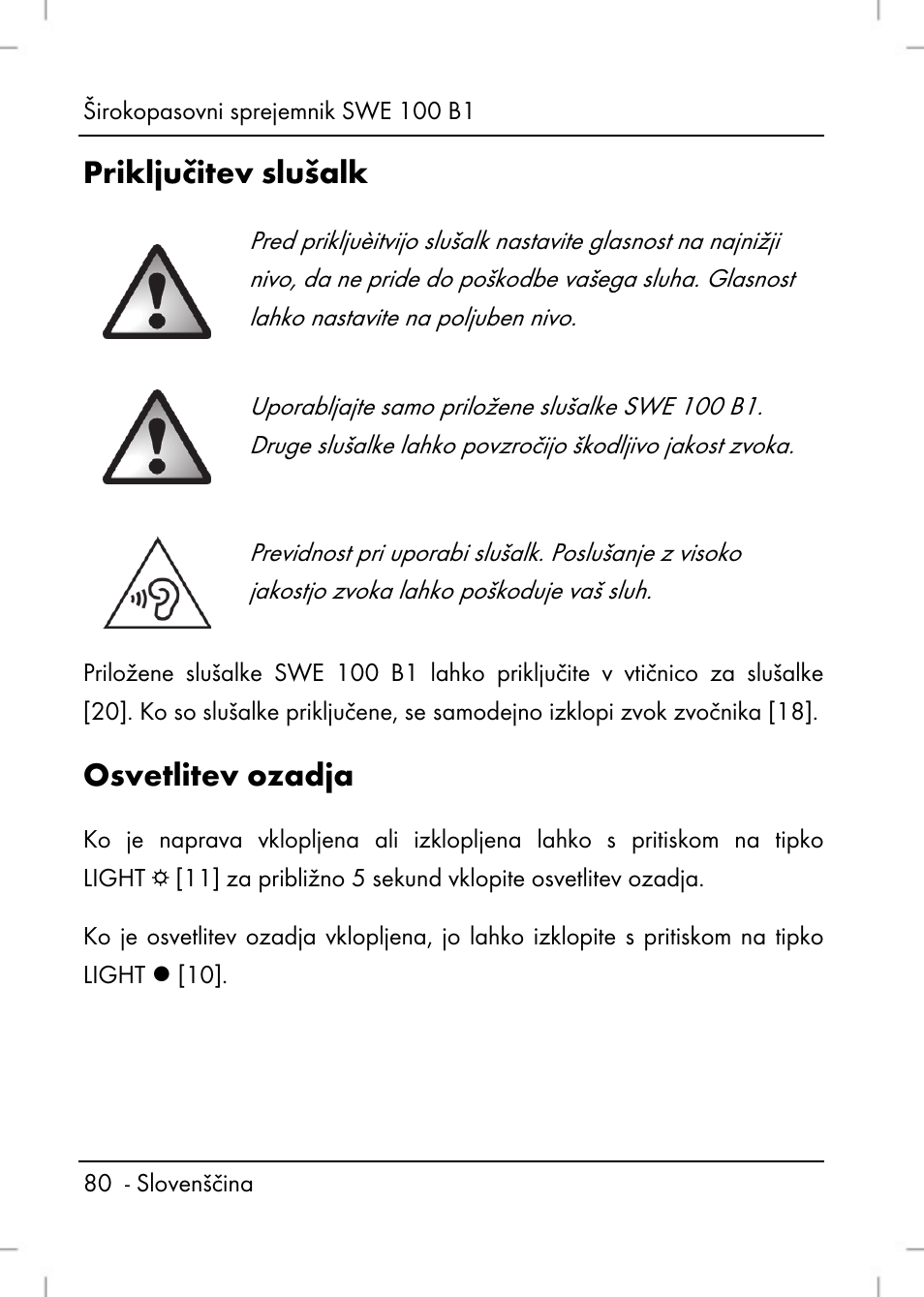 Priključitev slušalk, Osvetlitev ozadja | Silvercrest SWE 100 B1 User Manual | Page 82 / 174