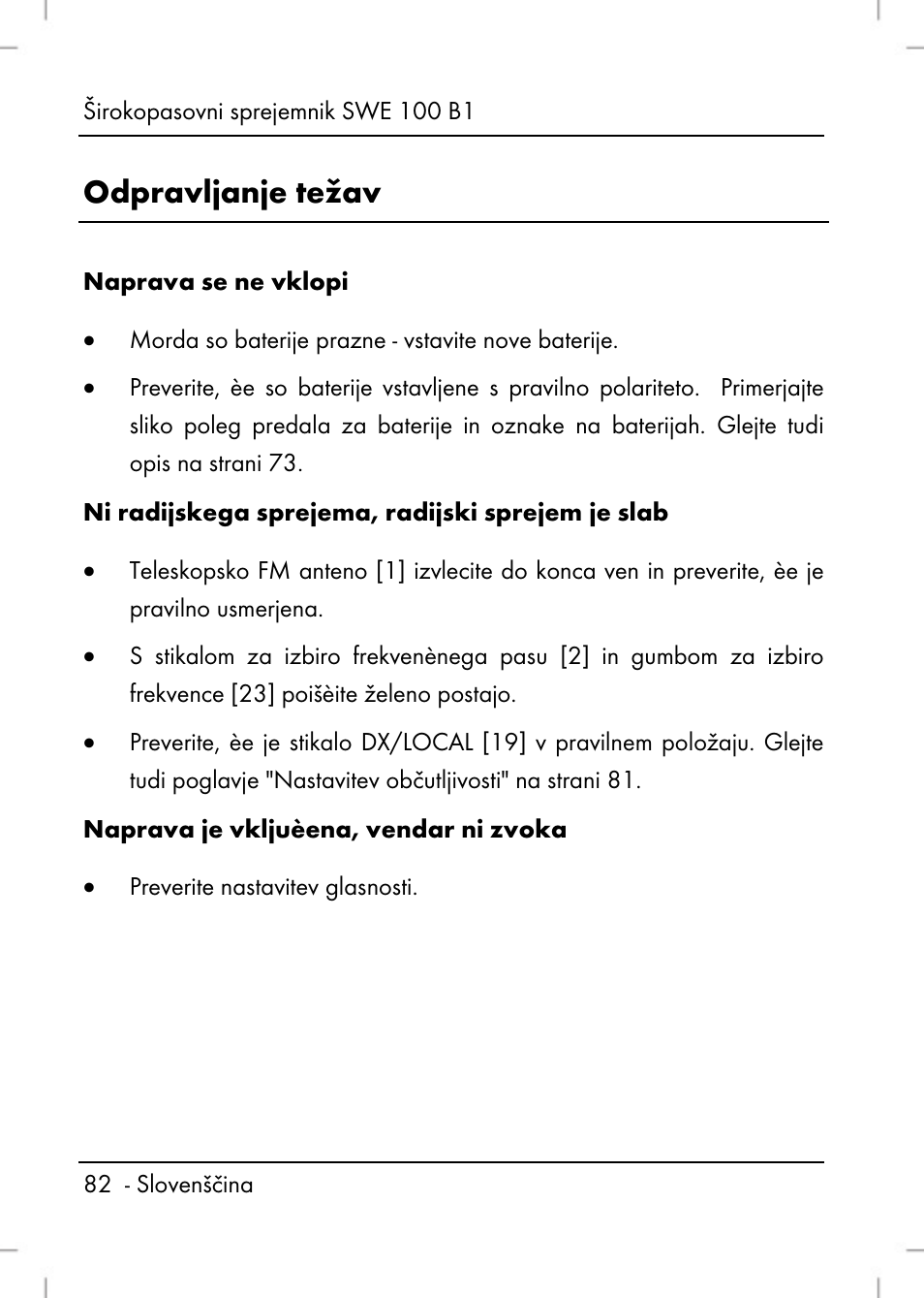Odpravljanje težav | Silvercrest SWE 100 B1 User Manual | Page 84 / 174