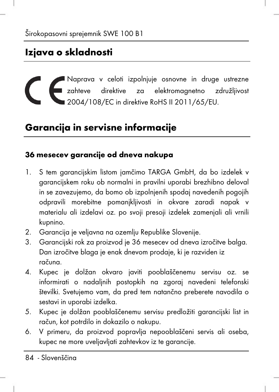 Izjava o skladnosti, Garancija in servisne informacije | Silvercrest SWE 100 B1 User Manual | Page 86 / 174