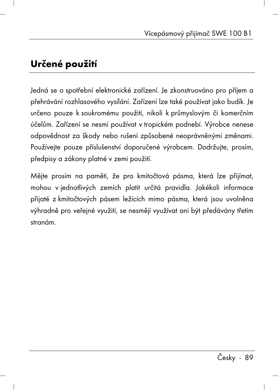Určené použití | Silvercrest SWE 100 B1 User Manual | Page 91 / 174