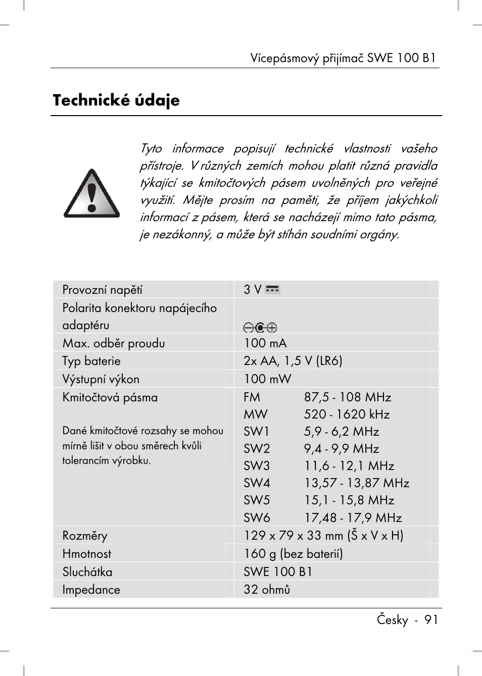 Technické údaje | Silvercrest SWE 100 B1 User Manual | Page 93 / 174