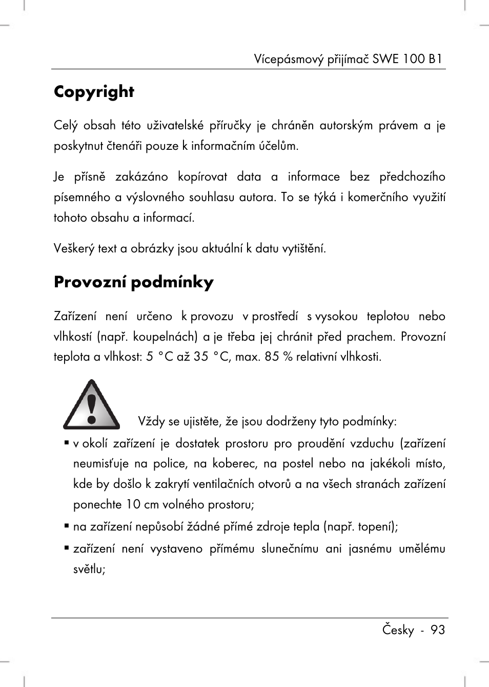 Copyright, Provozní podmínky | Silvercrest SWE 100 B1 User Manual | Page 95 / 174