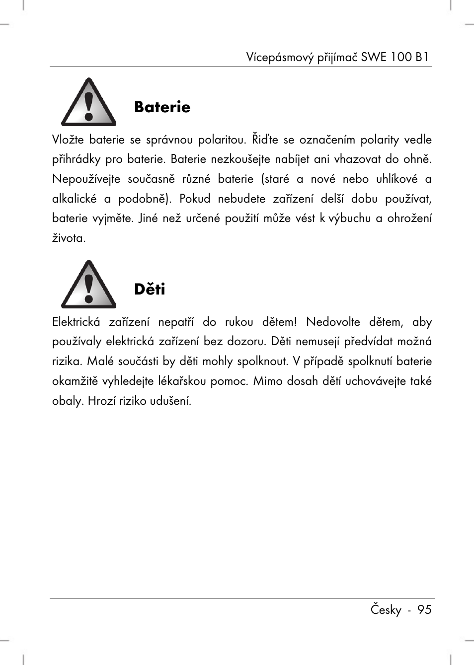 Baterie, Děti | Silvercrest SWE 100 B1 User Manual | Page 97 / 174
