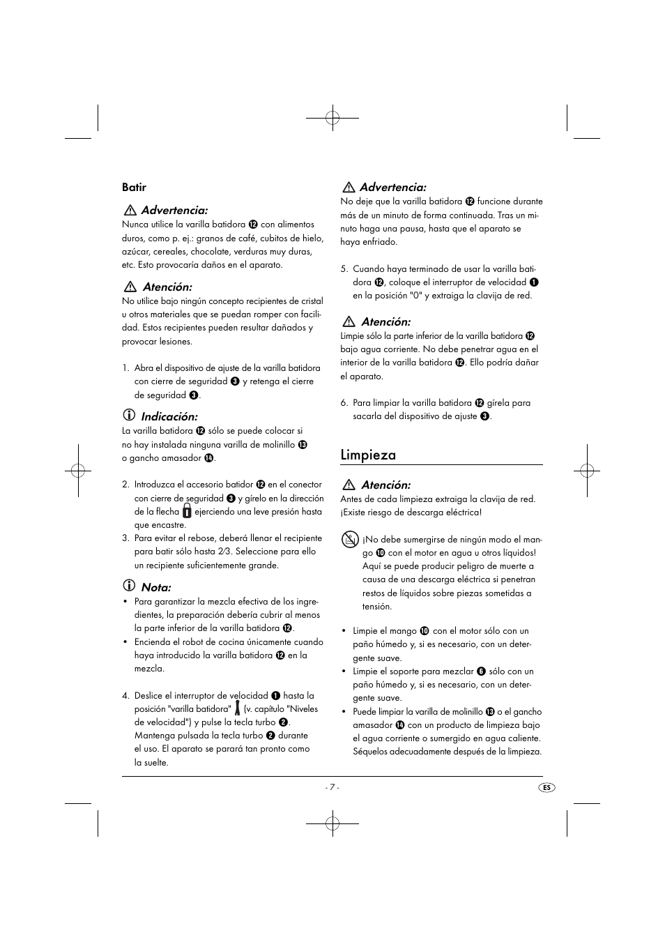 Limpieza, Batir advertencia, Atención | Indicación, Nota, Advertencia | Silvercrest SHMS 300 B1 User Manual | Page 10 / 54