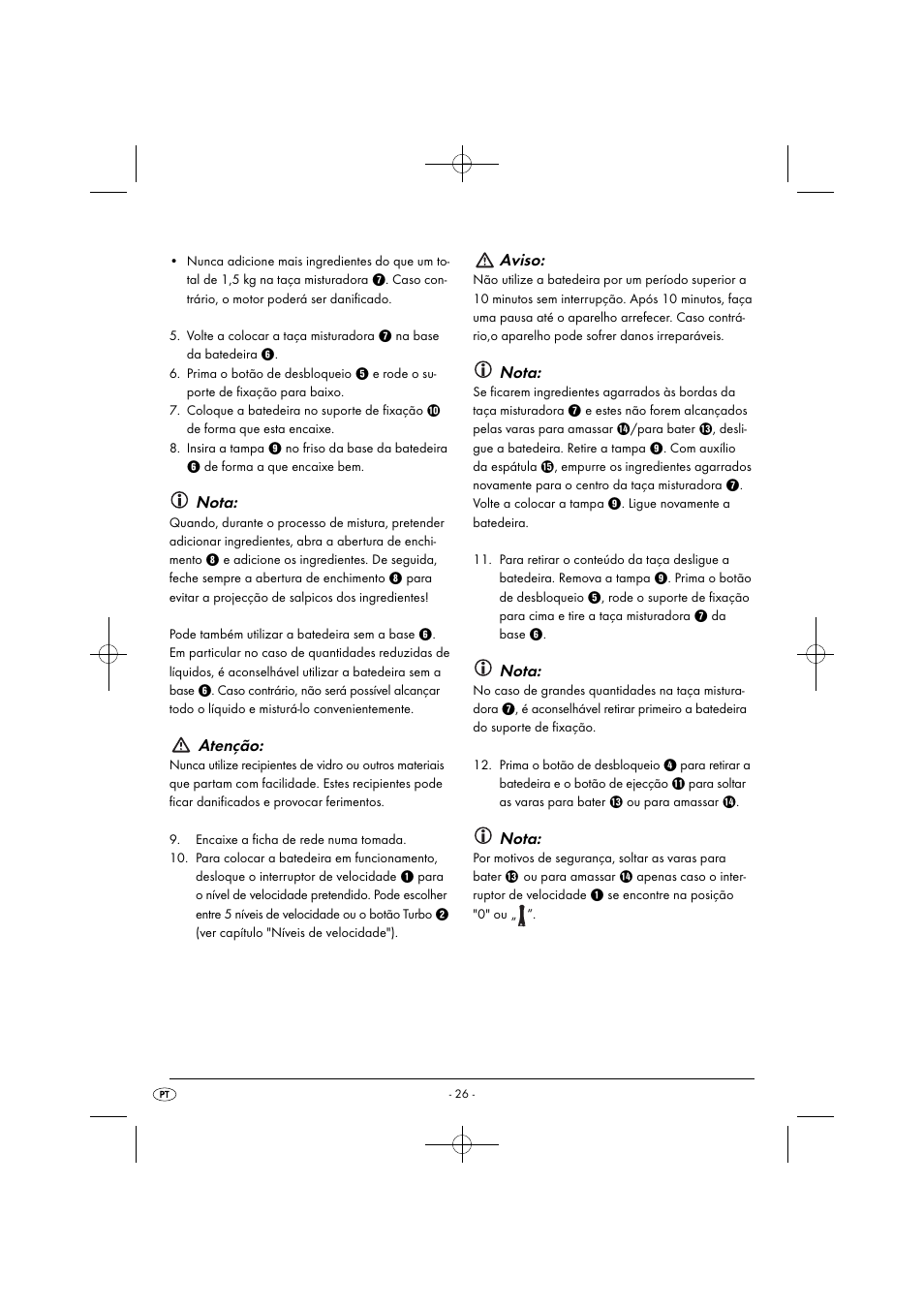 Nota, Atenção, Aviso | Silvercrest SHMS 300 B1 User Manual | Page 29 / 54