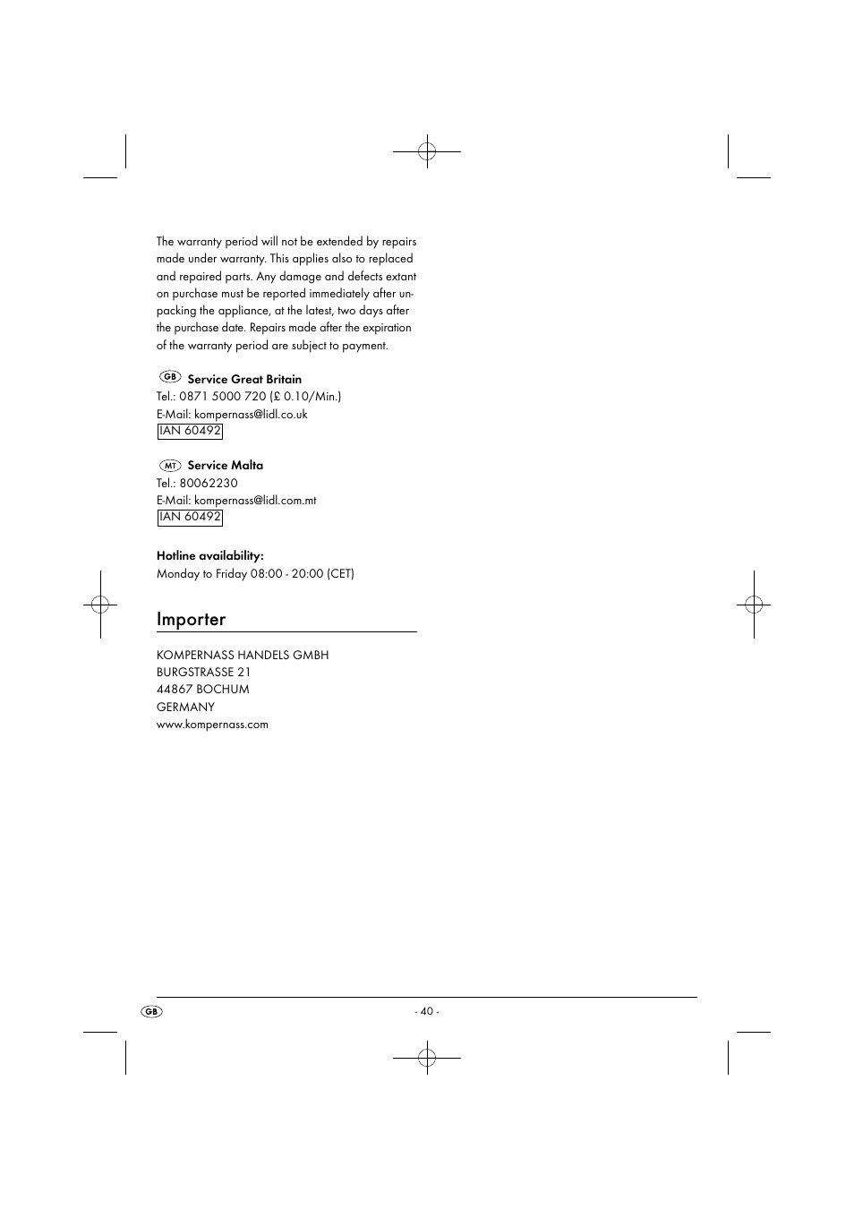 Importer | Silvercrest SHMS 300 B1 User Manual | Page 43 / 54