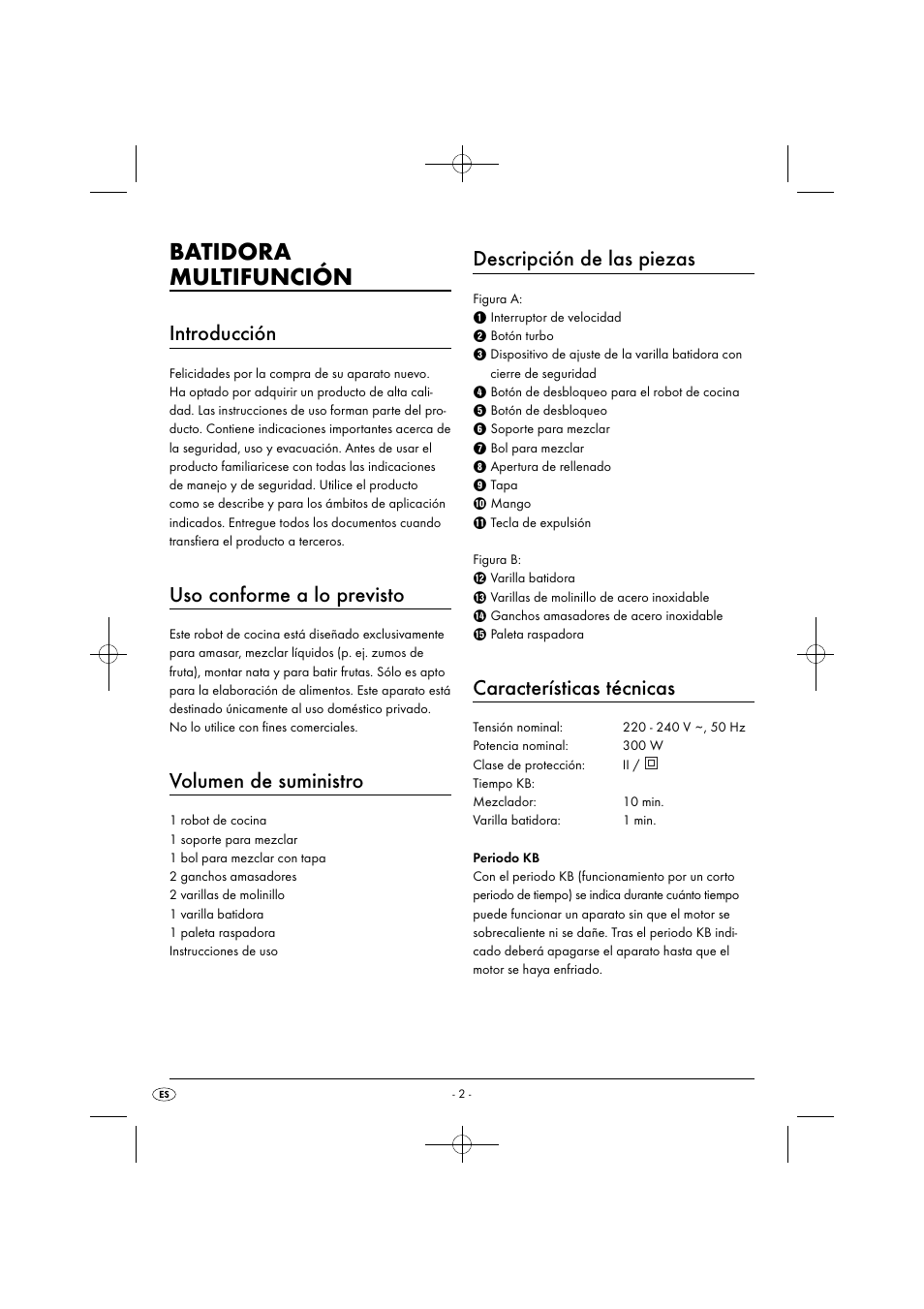 Batidora multifunción, Introducción, Uso conforme a lo previsto | Volumen de suministro, Descripción de las piezas, Características técnicas | Silvercrest SHMS 300 B1 User Manual | Page 5 / 54