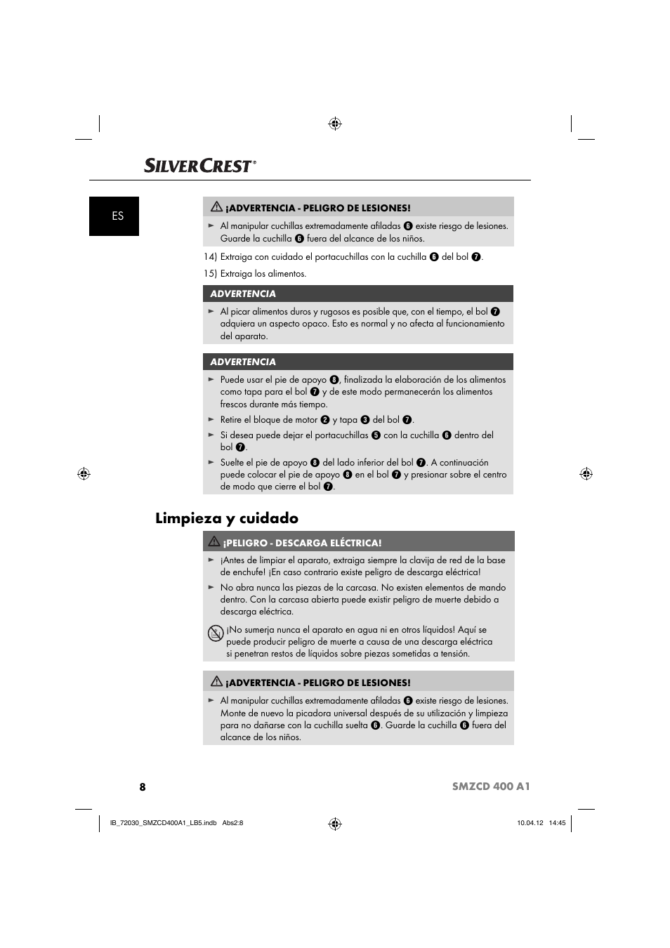 Limpieza y cuidado | Silvercrest SMZCD 400 A1 User Manual | Page 10 / 50