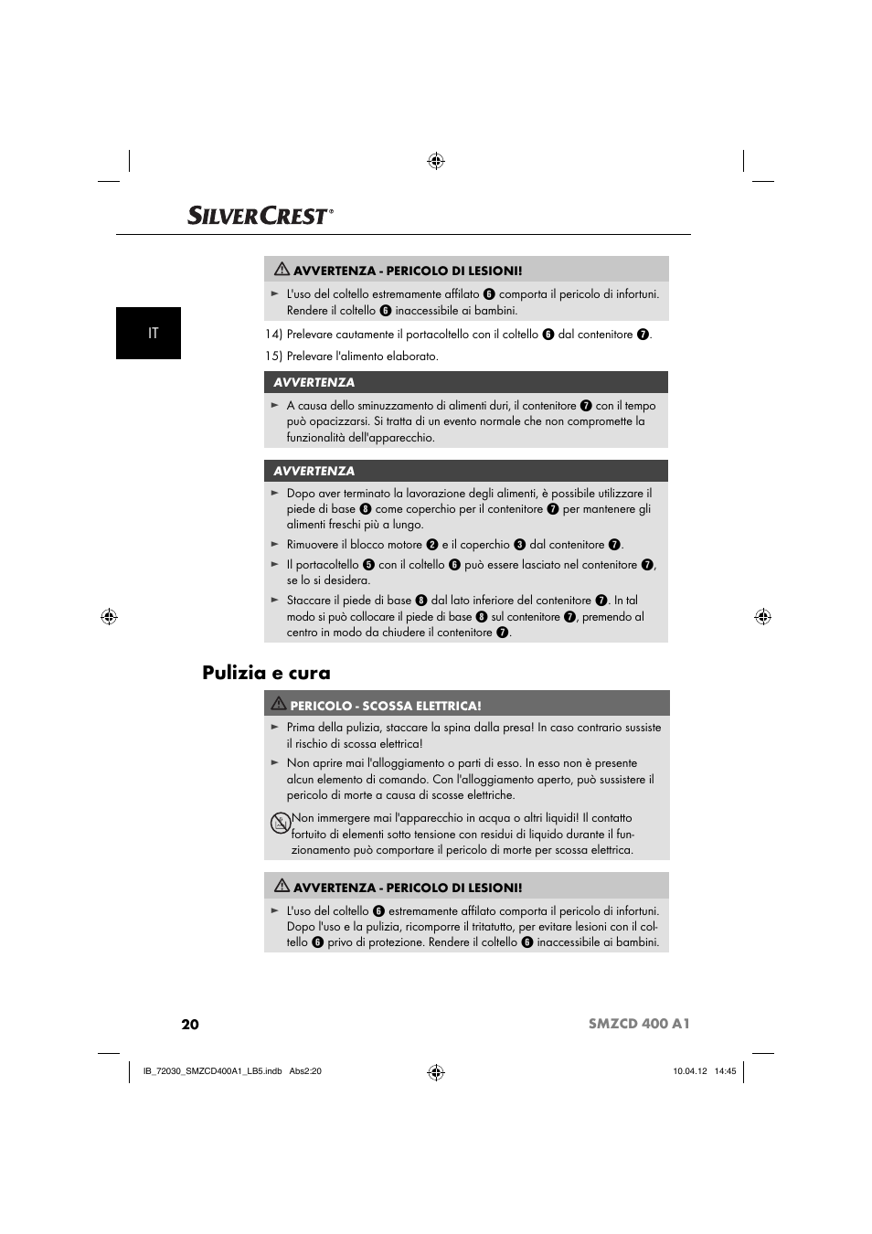 Pulizia e cura | Silvercrest SMZCD 400 A1 User Manual | Page 22 / 50