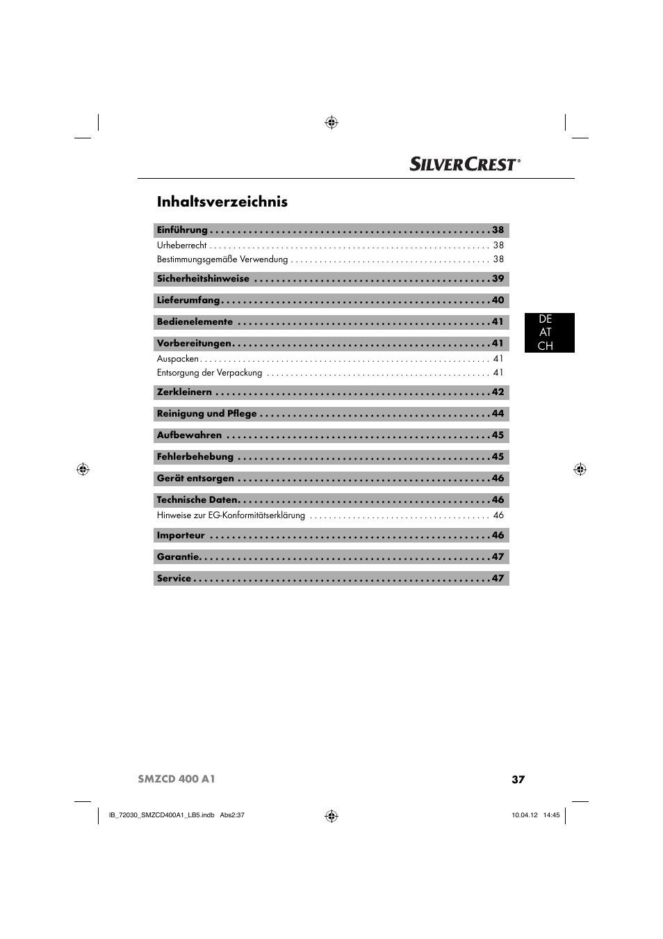 Silvercrest SMZCD 400 A1 User Manual | Page 39 / 50