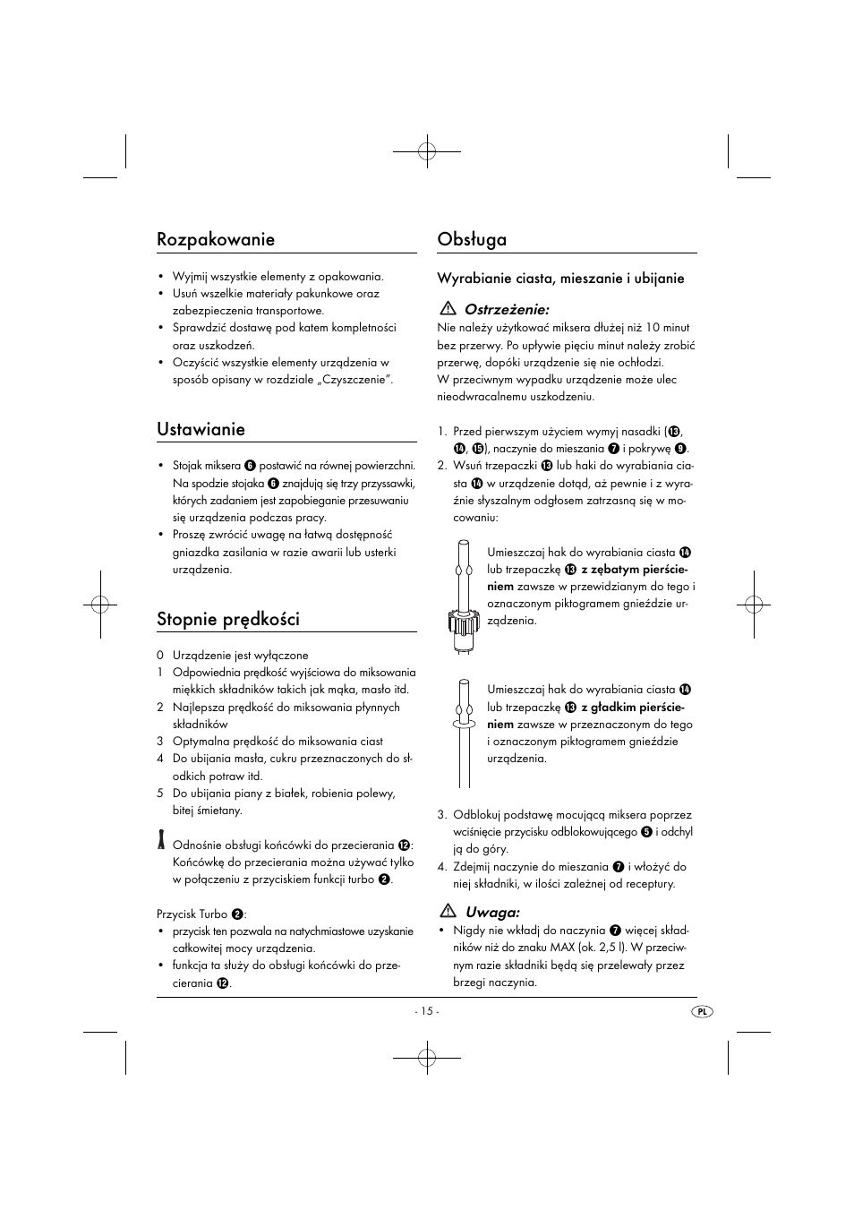 Rozpakowanie, Ustawianie, Stopnie prędkości | Obsługa, Uwaga | Silvercrest SHMS 300 B1 User Manual | Page 18 / 74