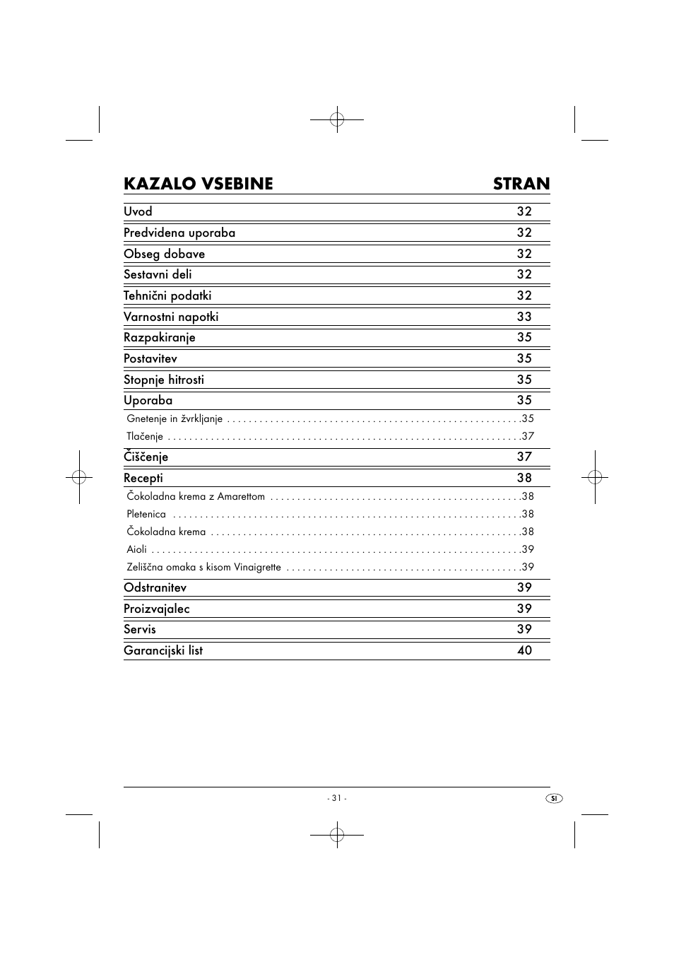 Kazalo vsebine stran | Silvercrest SHMS 300 B1 User Manual | Page 34 / 74