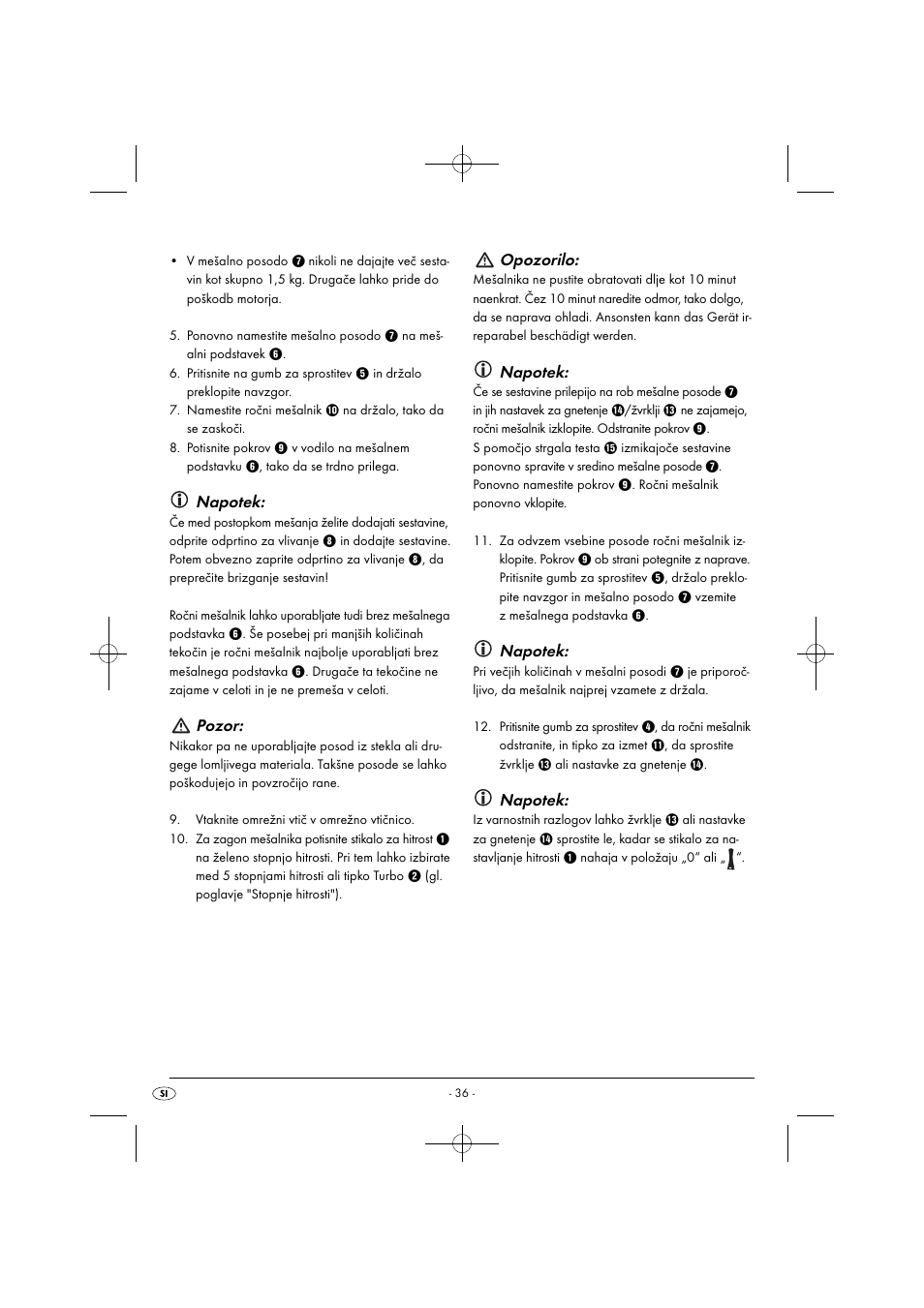 Napotek, Pozor, Opozorilo | Silvercrest SHMS 300 B1 User Manual | Page 39 / 74