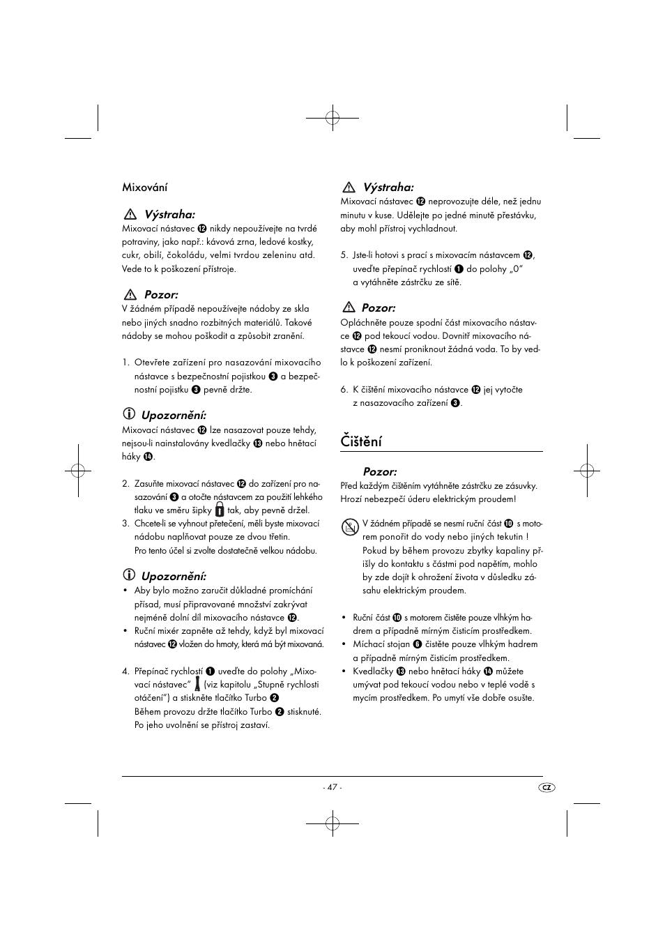 Čištění, Mixování výstraha, Pozor | Upozornění, Výstraha | Silvercrest SHMS 300 B1 User Manual | Page 50 / 74