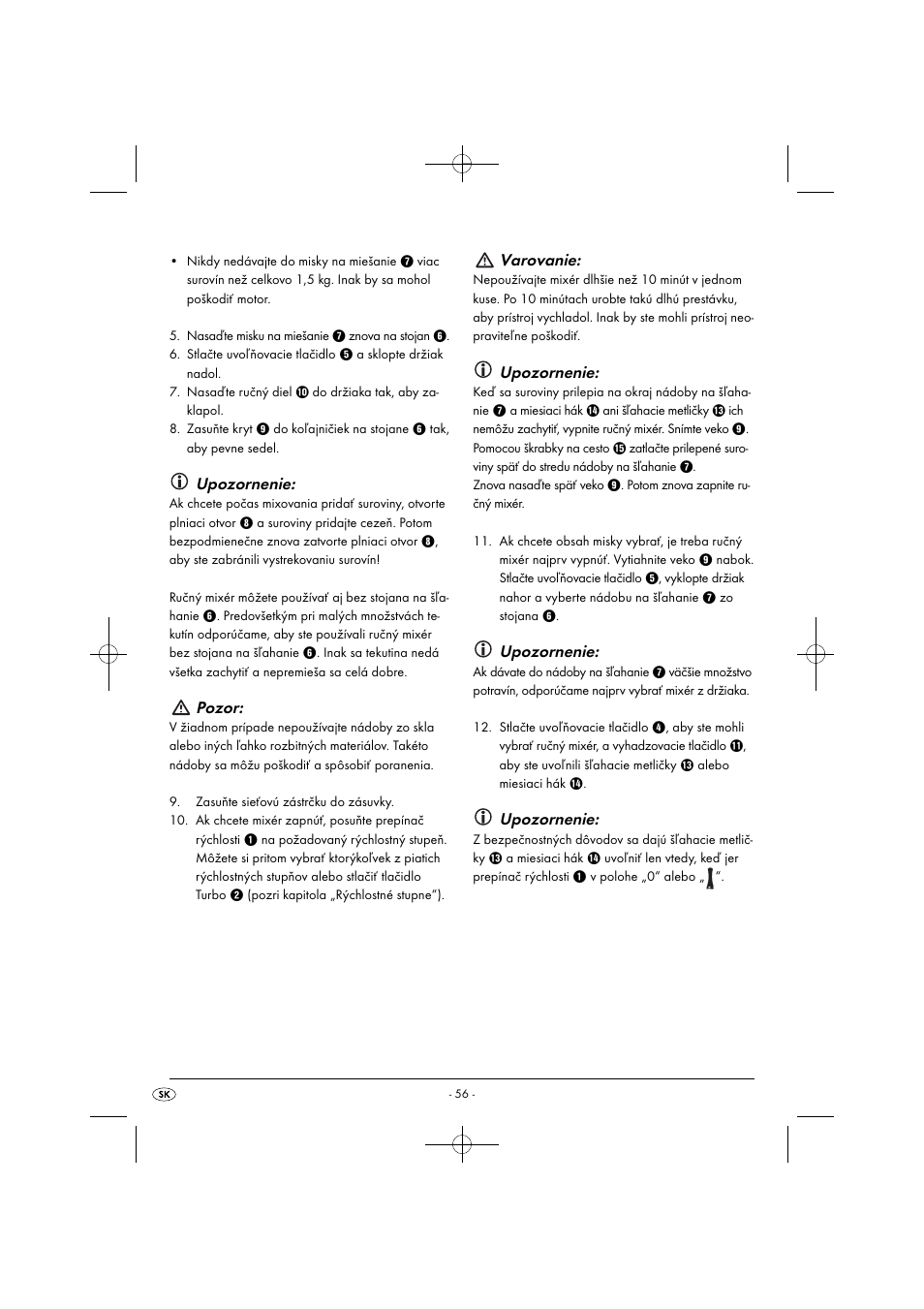 Upozornenie, Pozor, Varovanie | Silvercrest SHMS 300 B1 User Manual | Page 59 / 74