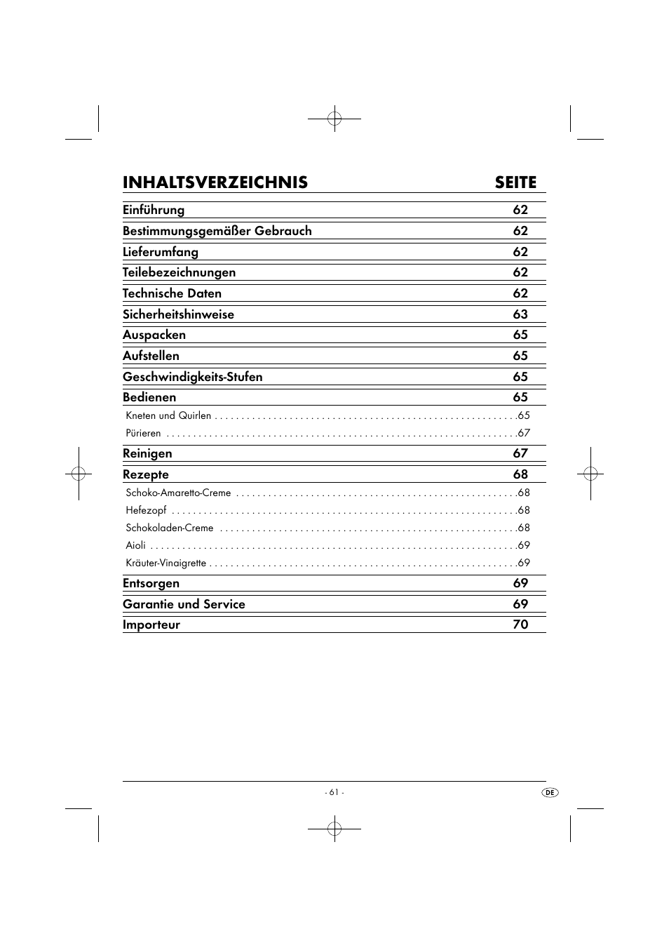 Inhaltsverzeichnis seite | Silvercrest SHMS 300 B1 User Manual | Page 64 / 74