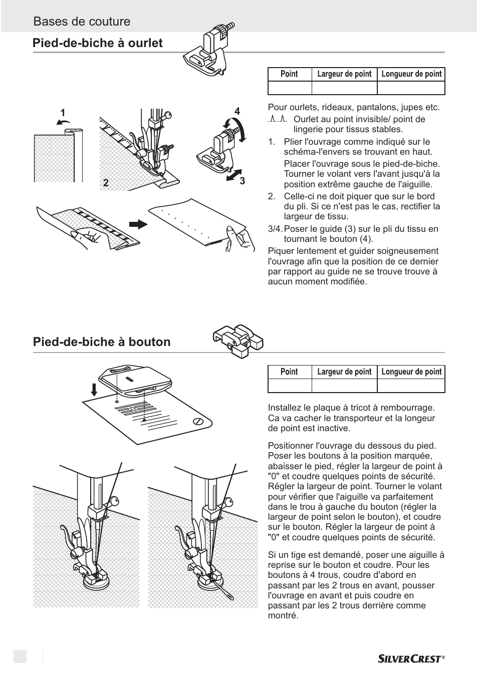 Pied-de-biche à bouton pied-de-biche à ourlet, Bases de couture | Silvercrest SNM 33 B1 User Manual | Page 18 / 94