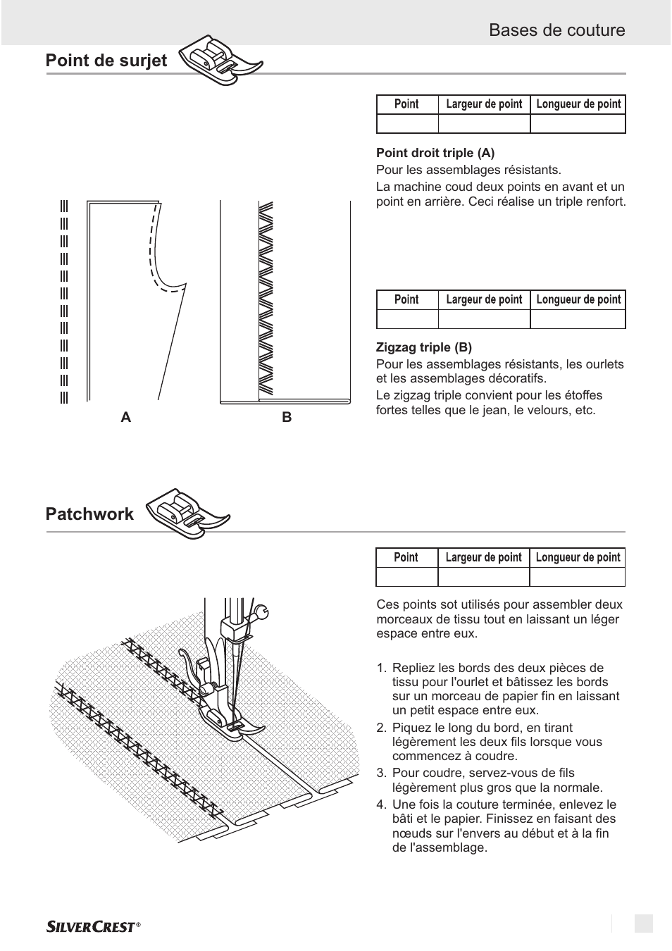 Patchwork point de surjet bases de couture | Silvercrest SNM 33 B1 User Manual | Page 21 / 94