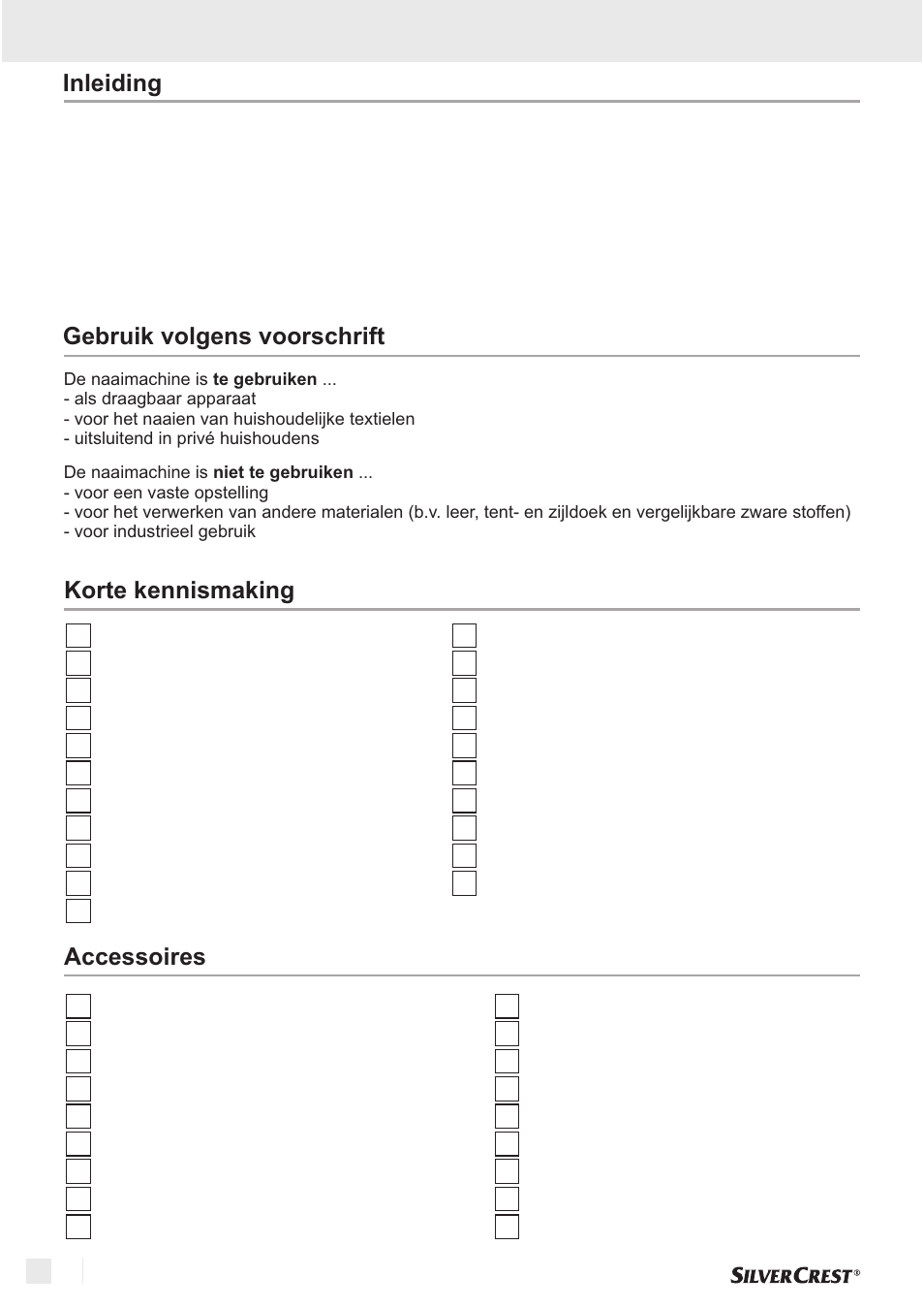 Inleiding, Inleiding gebruik volgens voorschrift, Korte kennismaking accessoires | Silvercrest SNM 33 B1 User Manual | Page 28 / 94