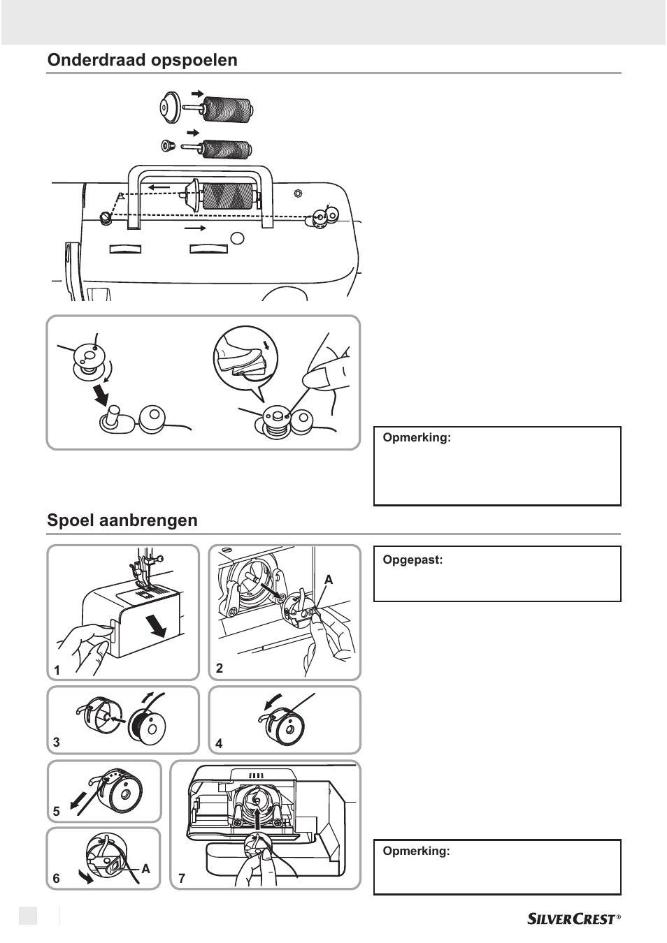 Voorbereiding, Spoel aanbrengen onderdraad opspoelen | Silvercrest SNM 33 B1 User Manual | Page 34 / 94
