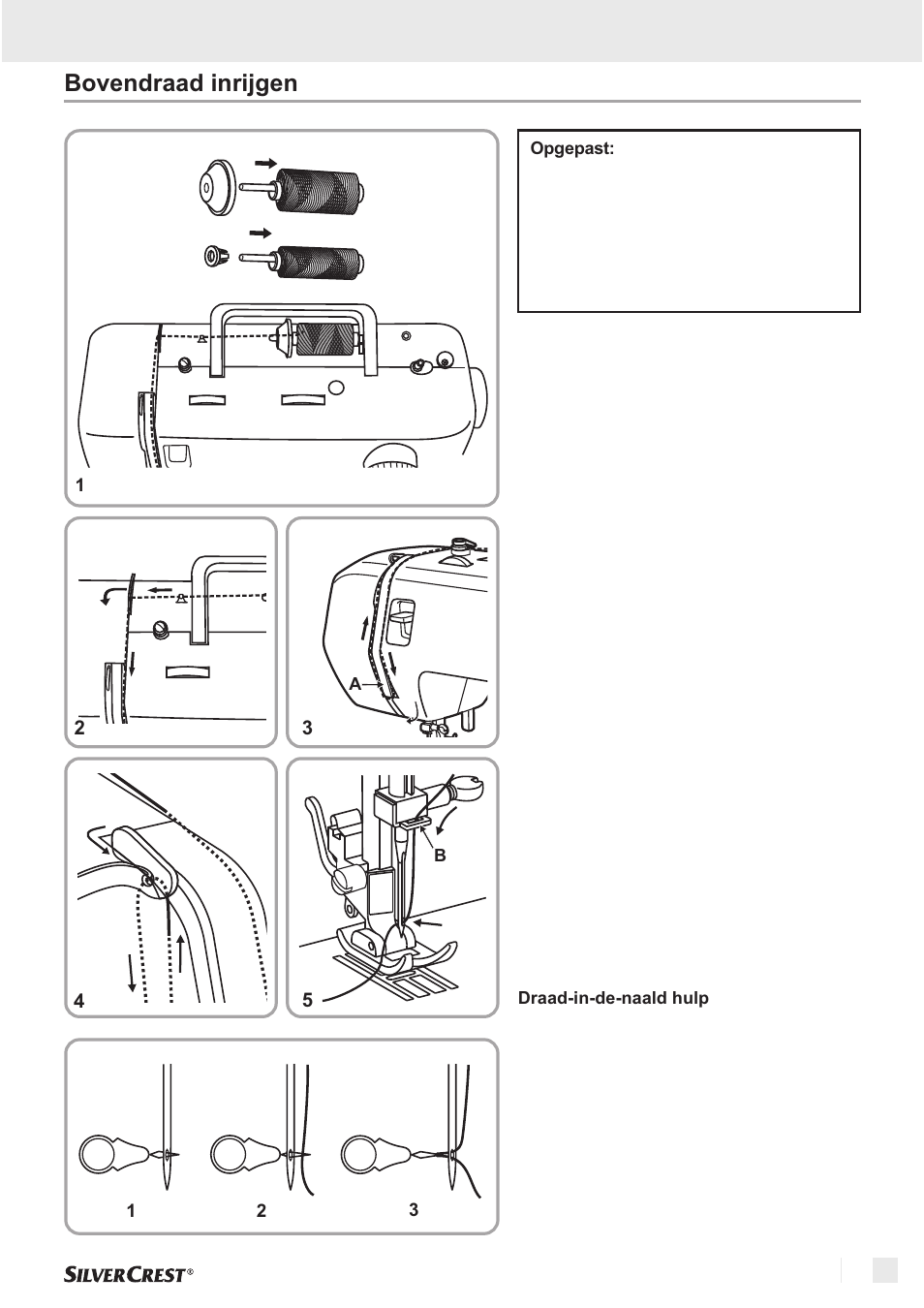 Voorbereiding, Bovendraad inrijgen | Silvercrest SNM 33 B1 User Manual | Page 35 / 94
