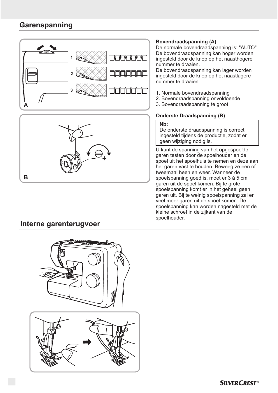 Garenspanning, Interne garenterugvoer voorbereiding | Silvercrest SNM 33 B1 User Manual | Page 36 / 94