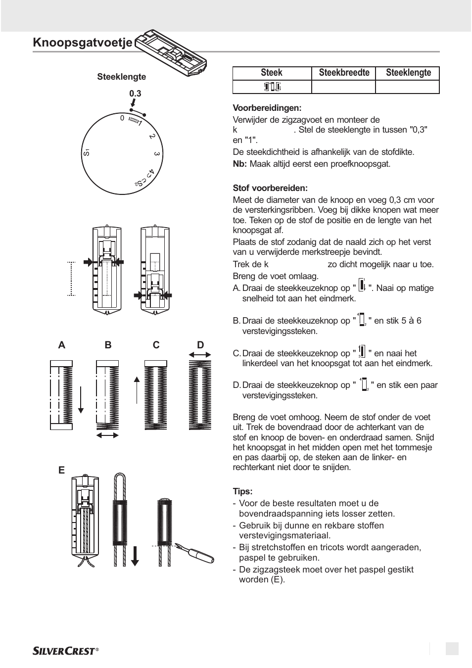 Knoopsgatvoetje, Standaard naaien | Silvercrest SNM 33 B1 User Manual | Page 41 / 94
