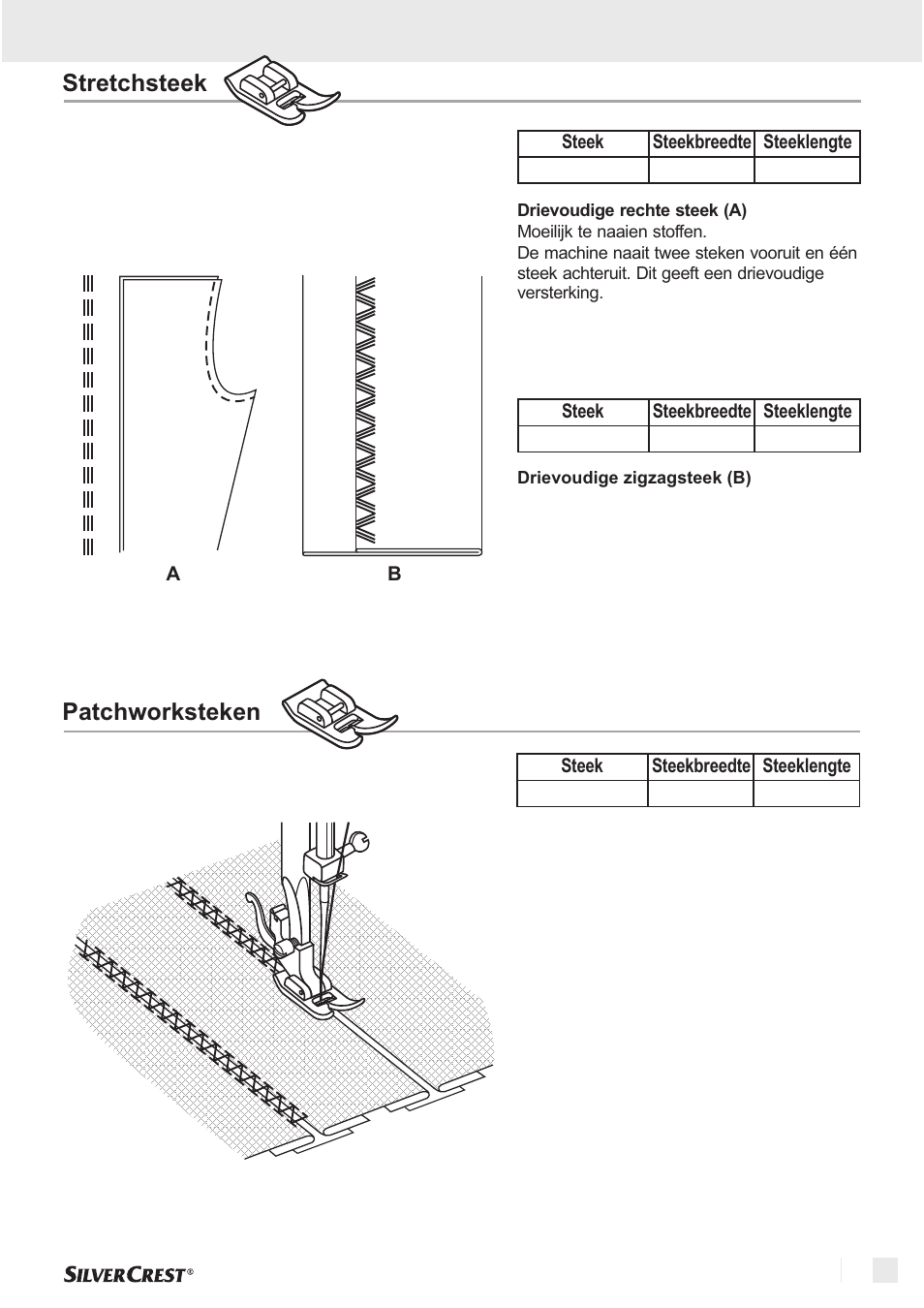 Patchworksteken standaard naaien stretchsteek | Silvercrest SNM 33 B1 User Manual | Page 43 / 94