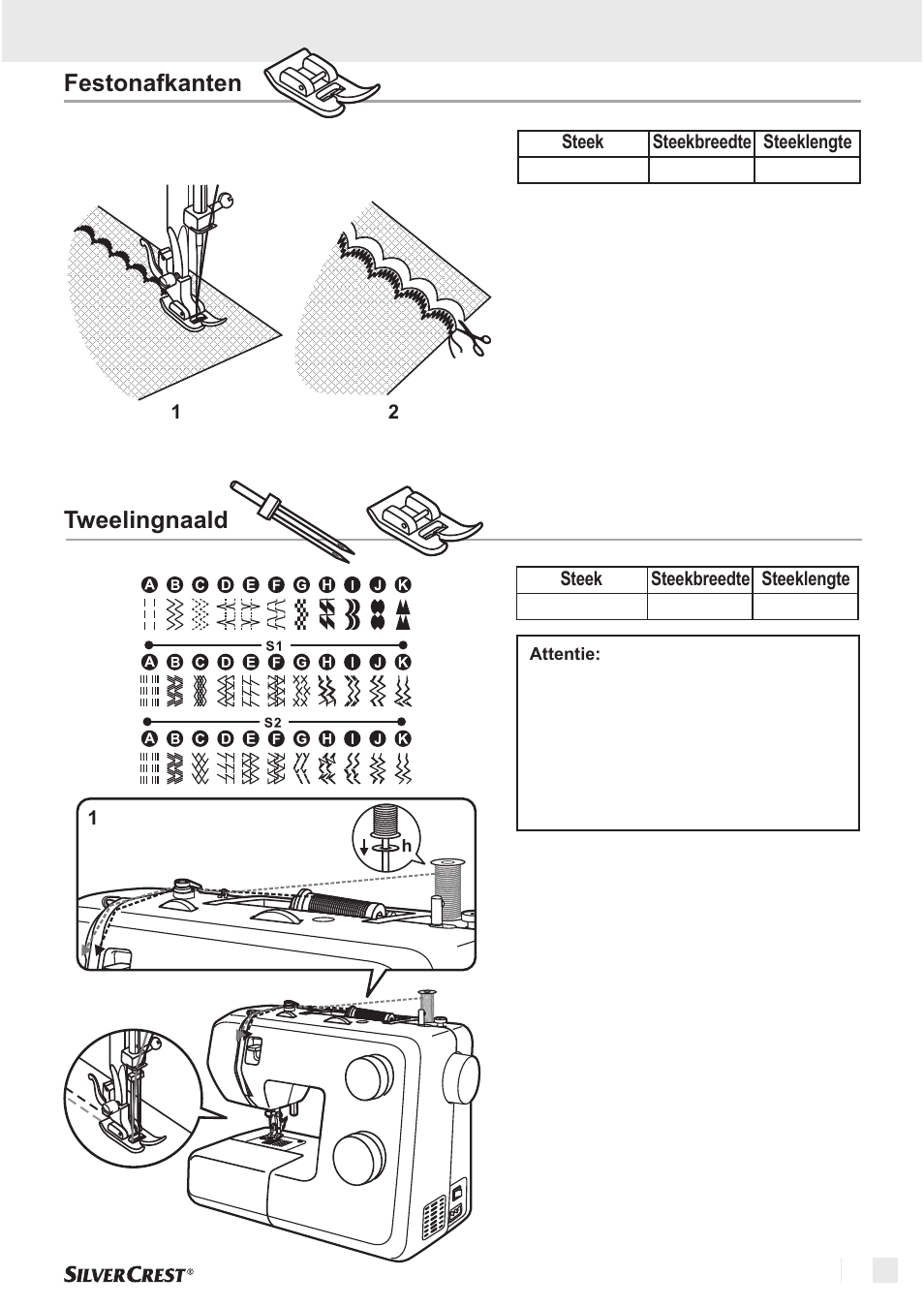 Festonafkanten standaard naaien, Tweelingnaald | Silvercrest SNM 33 B1 User Manual | Page 45 / 94