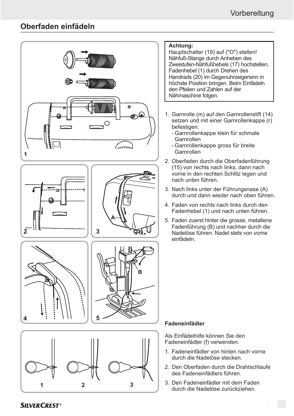 Vorbereitung oberfaden einfädeln | Silvercrest SNM 33 B1 User Manual | Page 57 / 94