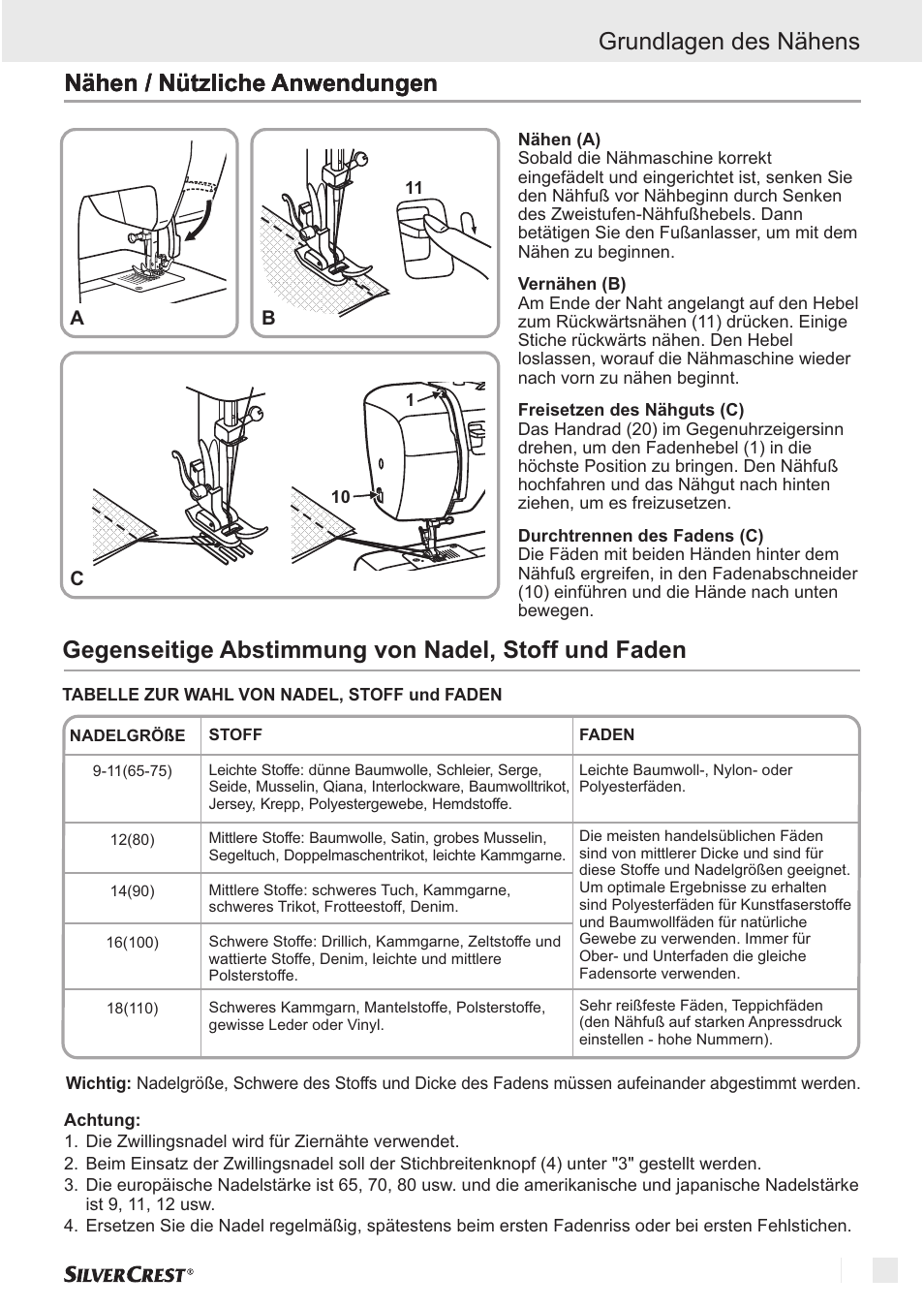 Nähen / nützliche anwendungen | Silvercrest SNM 33 B1 User Manual | Page 59 / 94