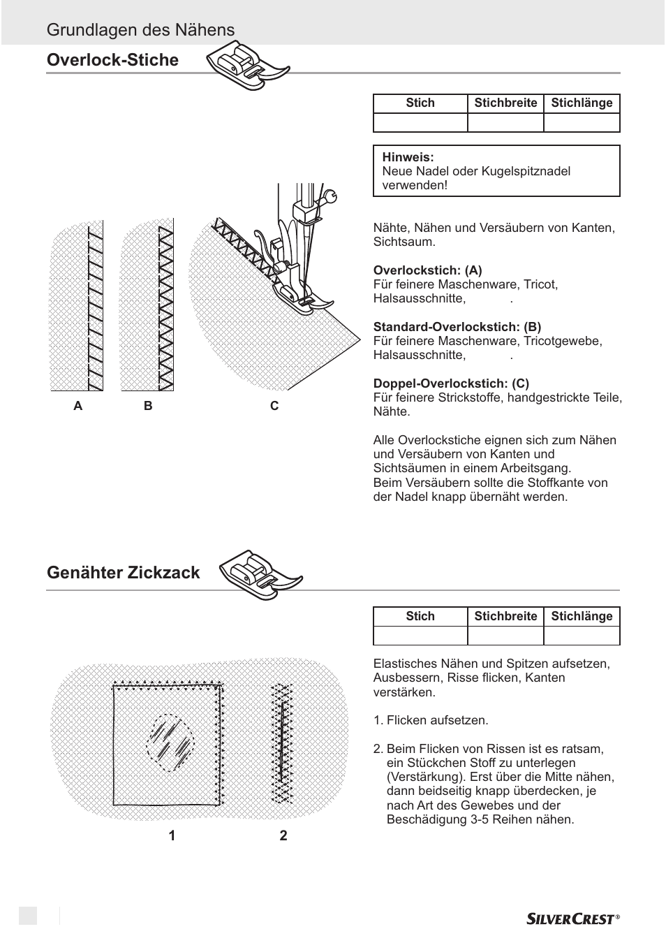 Grundlagen des nähens, Overlock-stiche, Genähter zickzack | Silvercrest SNM 33 B1 User Manual | Page 64 / 94