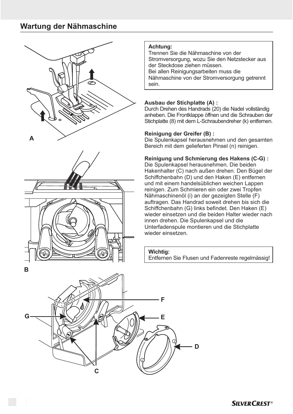 Wartung wartung der nähmaschine | Silvercrest SNM 33 B1 User Manual | Page 68 / 94