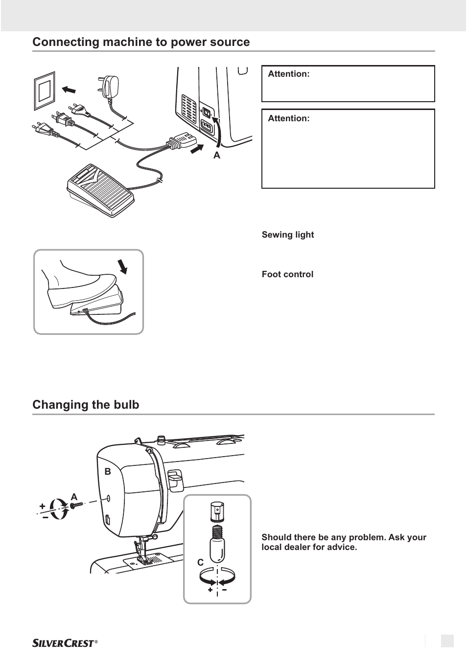 Getting ready connecting machine to power source, Changing the bulb | Silvercrest SNM 33 B1 User Manual | Page 75 / 94