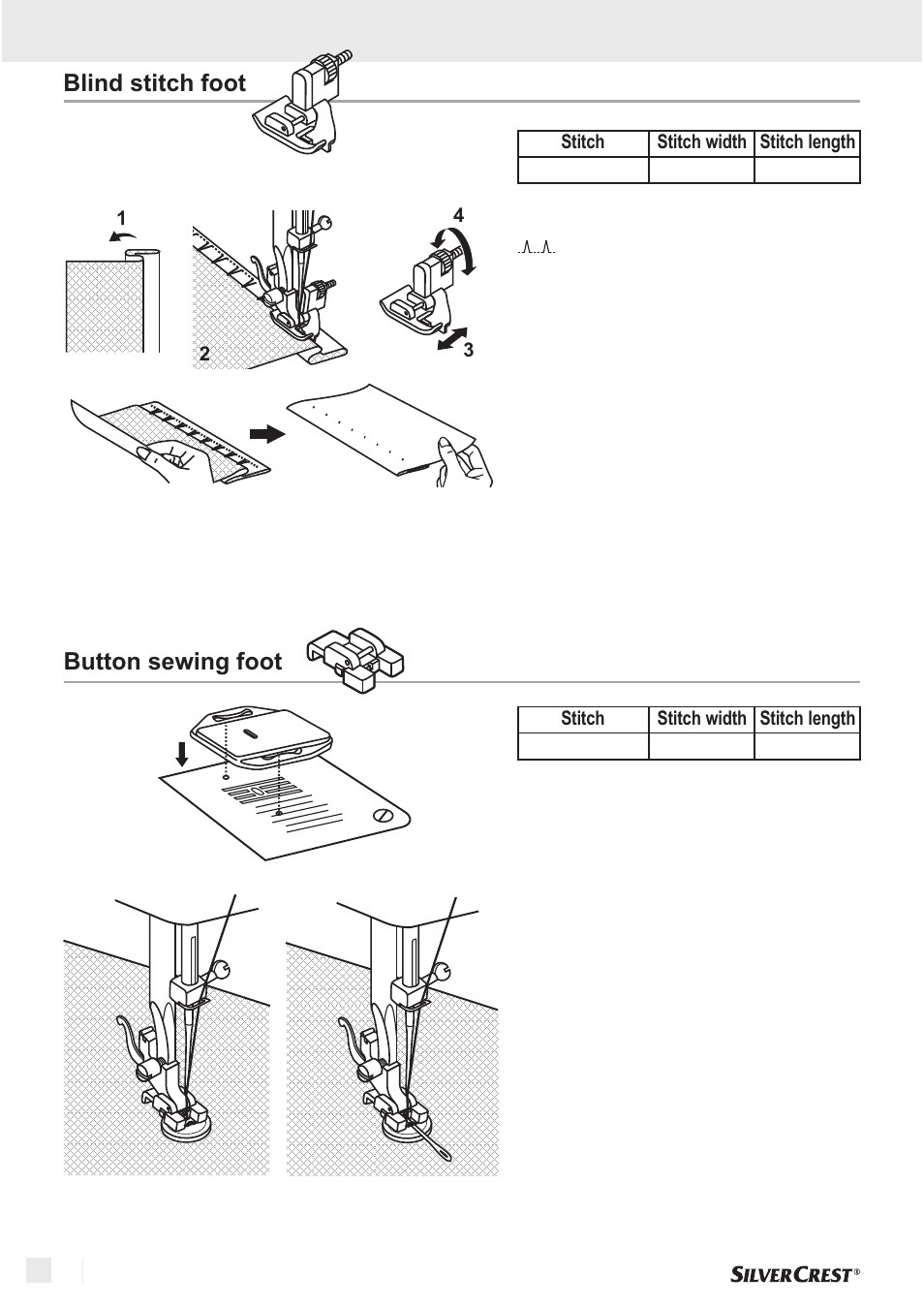 Sewing basics, Blind stitch foot button sewing foot | Silvercrest SNM 33 B1 User Manual | Page 84 / 94