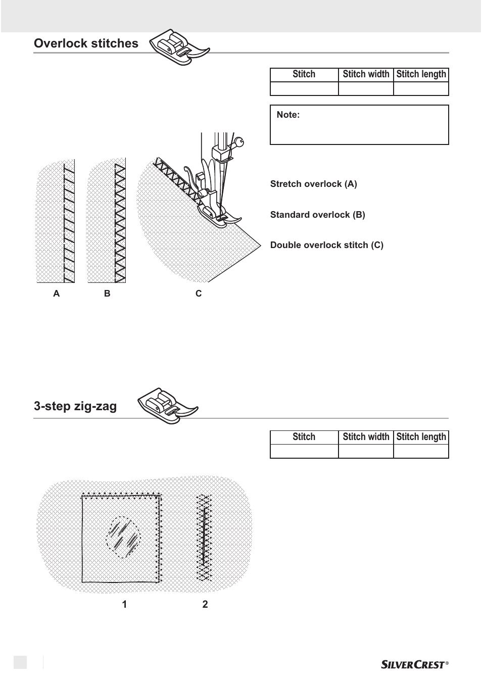 Overlock stitches, Sewing basics, Step zig-zag | Silvercrest SNM 33 B1 User Manual | Page 86 / 94