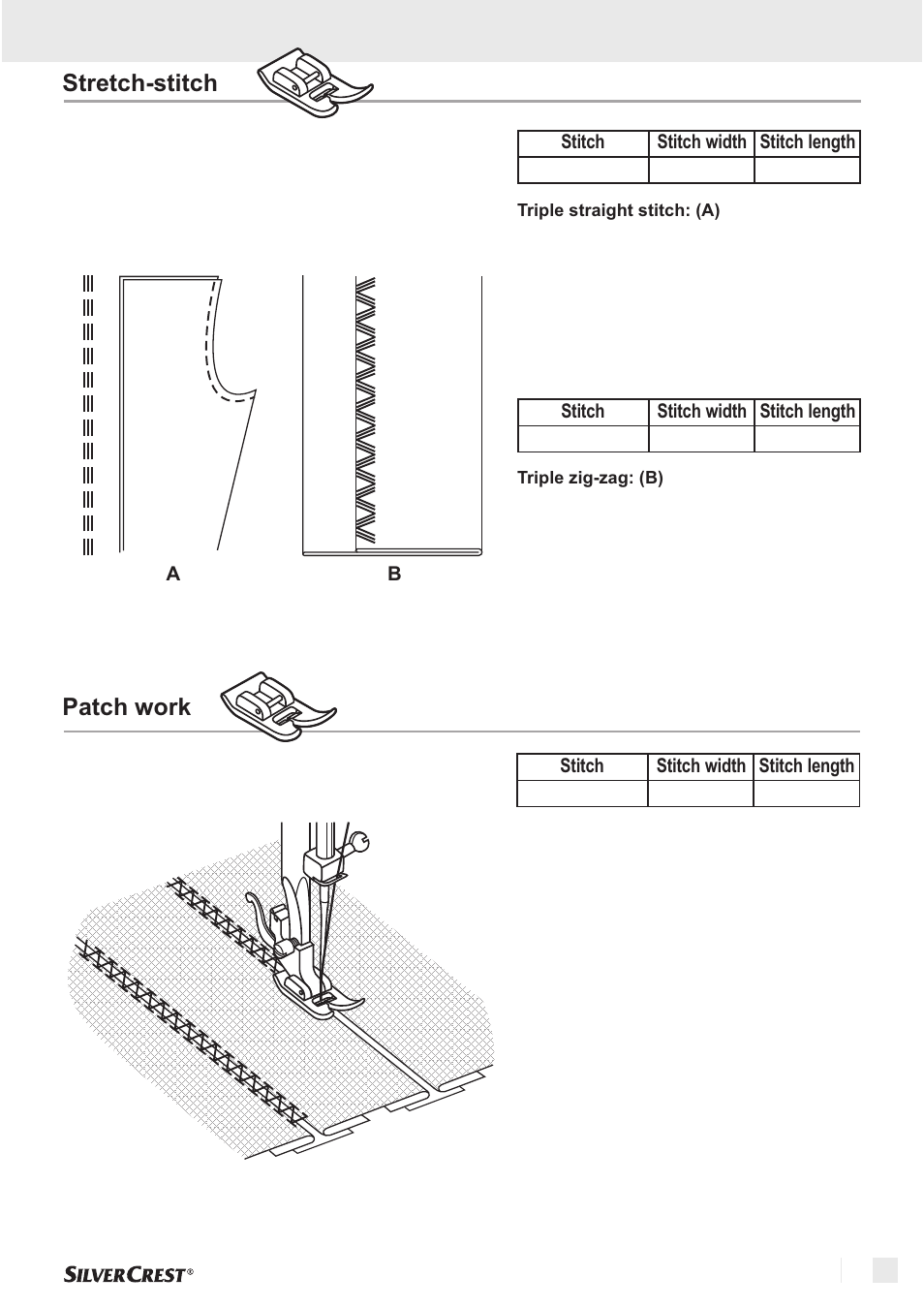 Patch work, Sewing basics stretch-stitch | Silvercrest SNM 33 B1 User Manual | Page 87 / 94