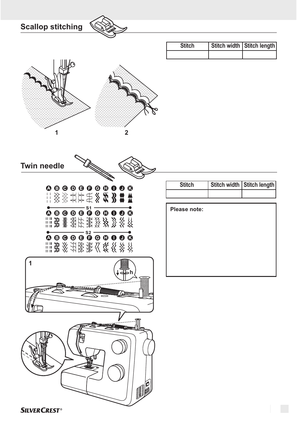 Scallop stitching, Sewing basics twin needle | Silvercrest SNM 33 B1 User Manual | Page 89 / 94