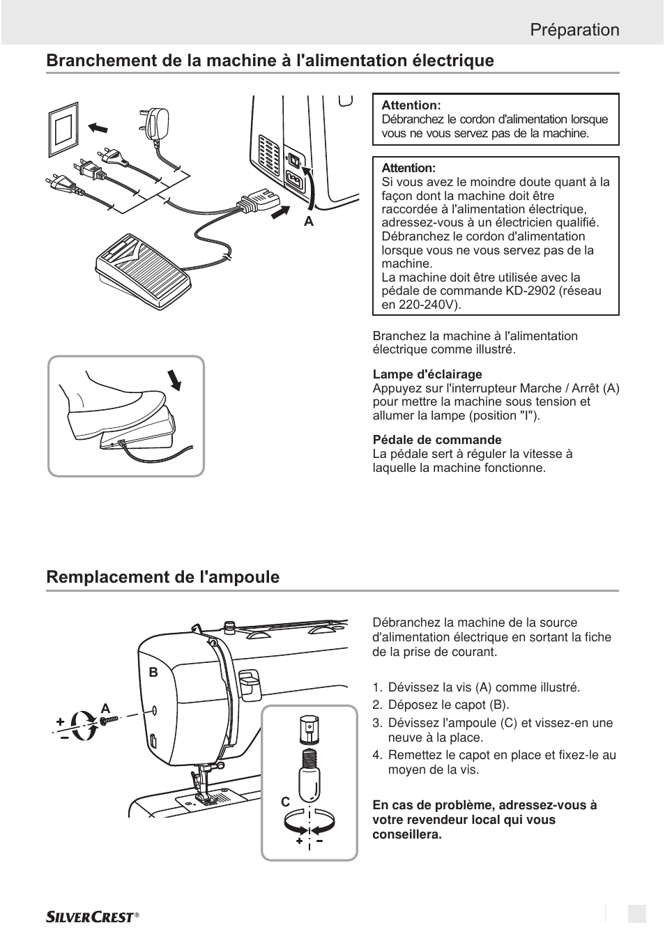 Préparation, Remplacement de l'ampoule | Silvercrest SNM 33 B1 User Manual | Page 9 / 94