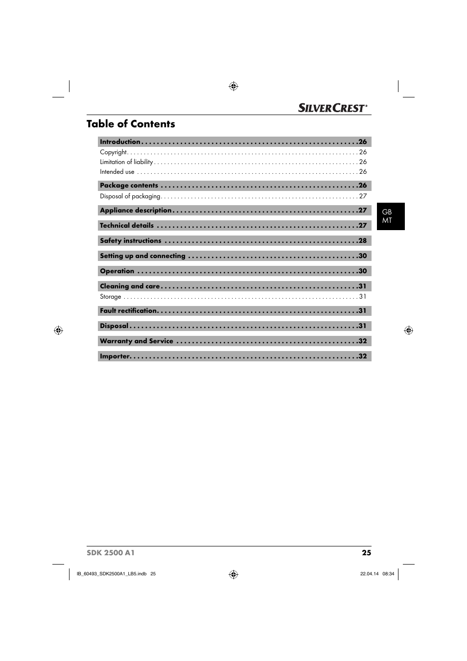 Silvercrest SDK 2500 A1 User Manual | Page 28 / 46