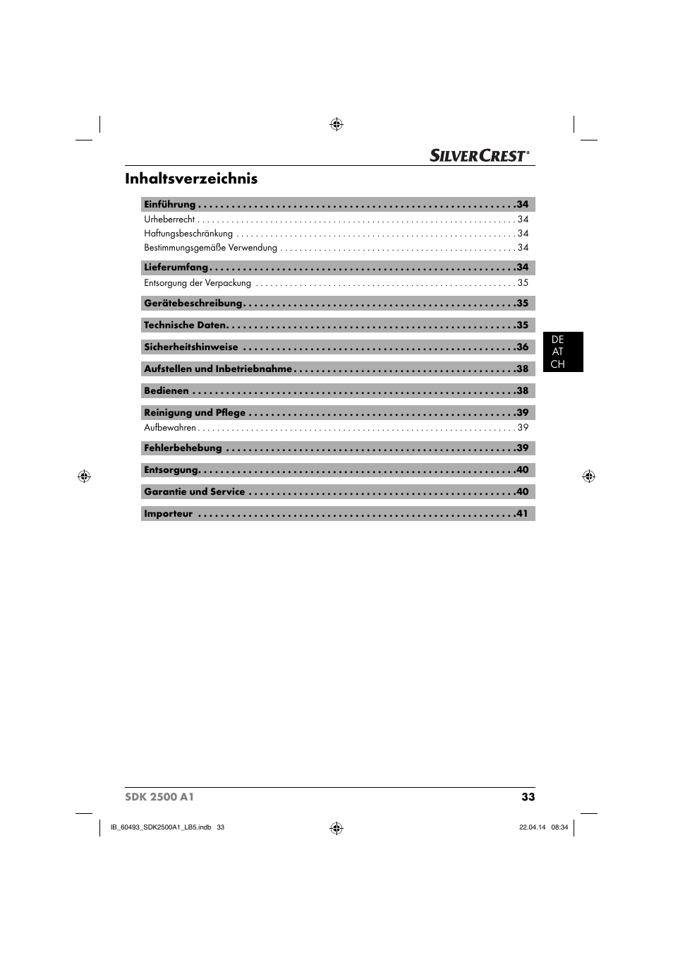 Silvercrest SDK 2500 A1 User Manual | Page 36 / 46