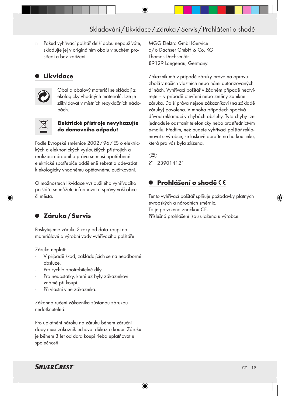 Likvidace, Záruka / servis, Prohlášení o shodě | Silvercrest SSHK 100 A2 User Manual | Page 15 / 32