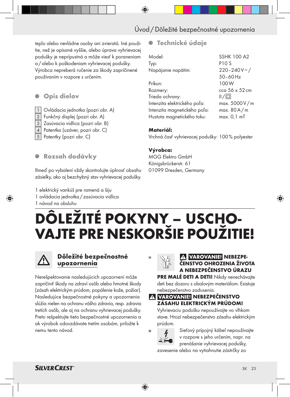 Úvod / dôležité bezpečnostné upozornenia | Silvercrest SSHK 100 A2 User Manual | Page 19 / 32