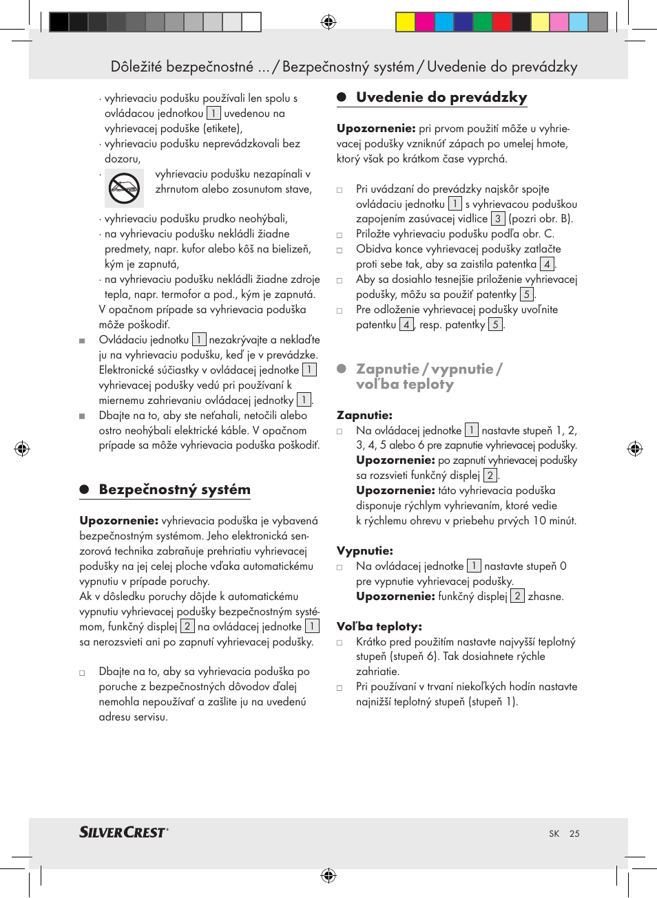 Bezpečnostný systém, Uvedenie do prevádzky, Zapnutie / vypnutie / voľba teploty | Silvercrest SSHK 100 A2 User Manual | Page 21 / 32