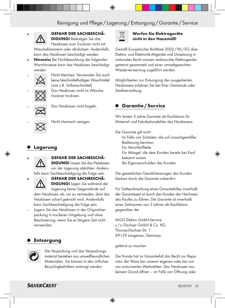 Lagerung, Entsorgung, Garantie / service | Silvercrest SSHK 100 A2 User Manual | Page 31 / 32