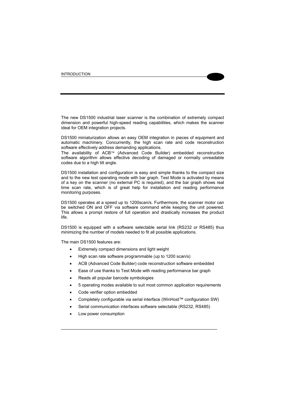 Introduction, Product description, 1 introduction | Datalogic Scanning DS1500 User Manual | Page 13 / 65