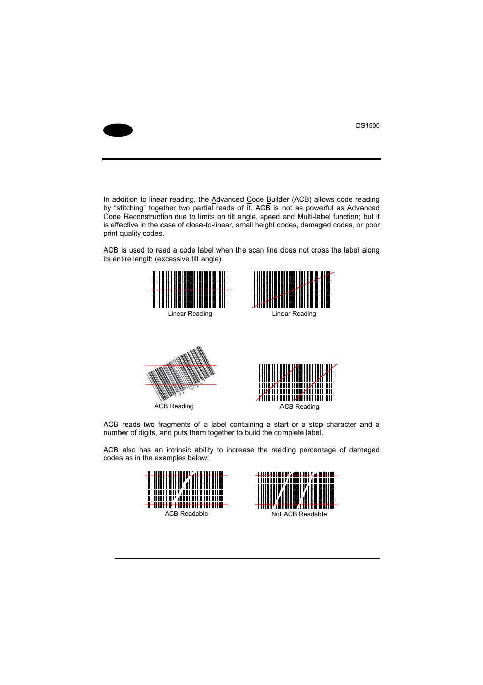 Reading features, Advanced code builder (acb), 3 reading features | 1 advanced code builder (acb) | Datalogic Scanning DS1500 User Manual | Page 40 / 65