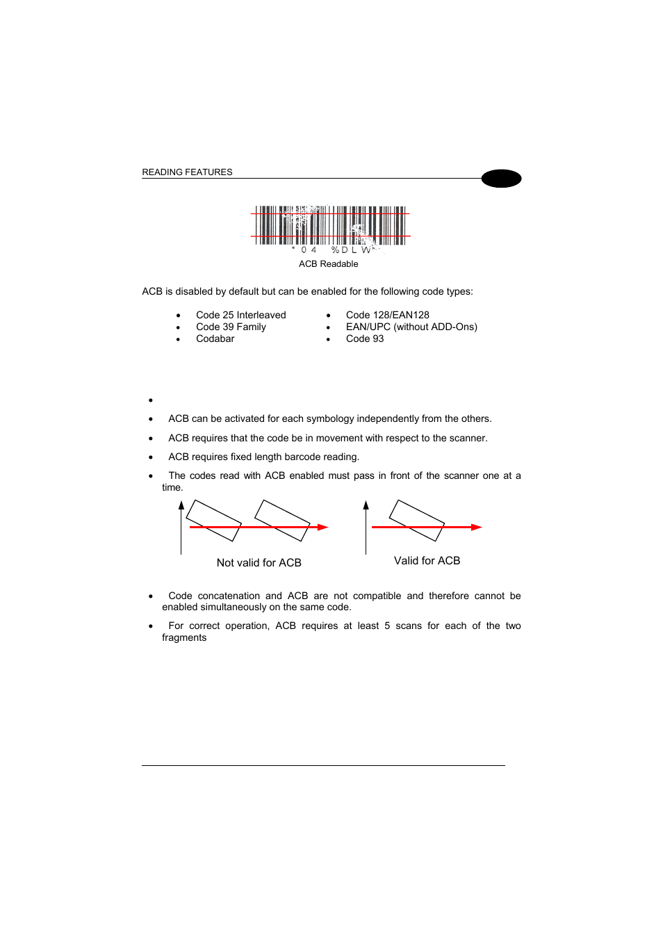 Important acb reading conditions | Datalogic Scanning DS1500 User Manual | Page 41 / 65