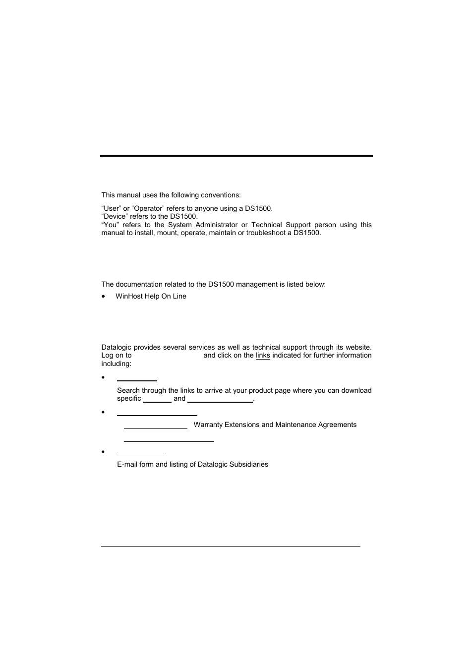 References, Conventions, Reference documentation | Services and support | Datalogic Scanning DS1500 User Manual | Page 5 / 65